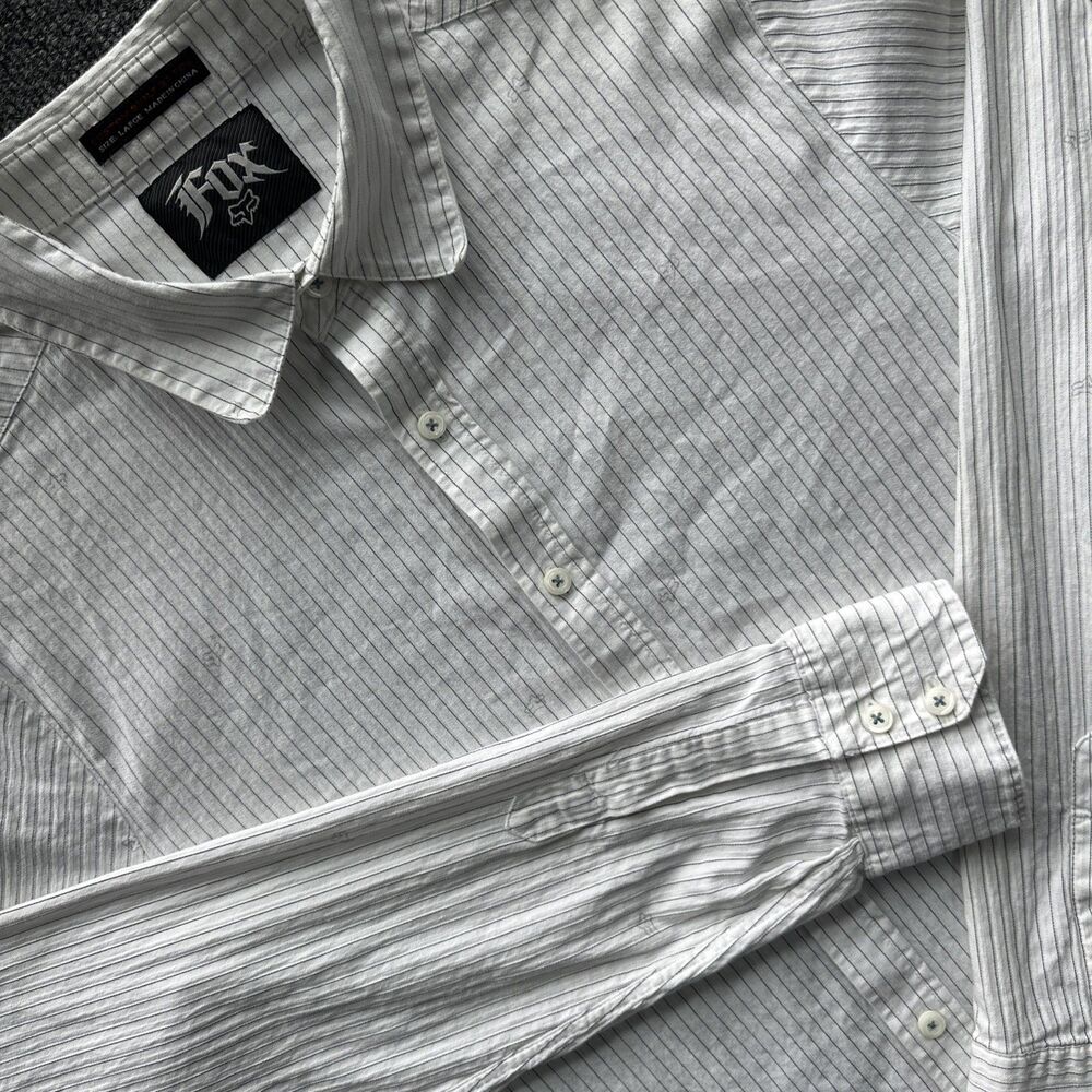 Fox Shirt Mens L Large Stretch White Striped Button Down Long Sleeve Logo